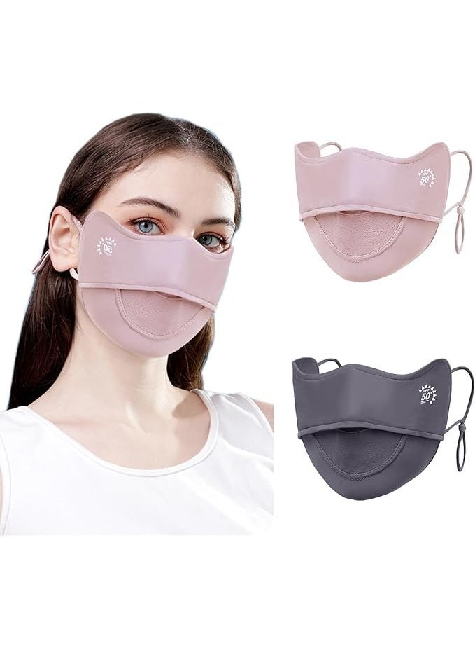 ChicAbode 2Pcs UV Face Mask, Sun Masks for Women, Cooling Breathable Face Cover for Outdoors, Washable Reusable (Pink+Gray) - Image 1